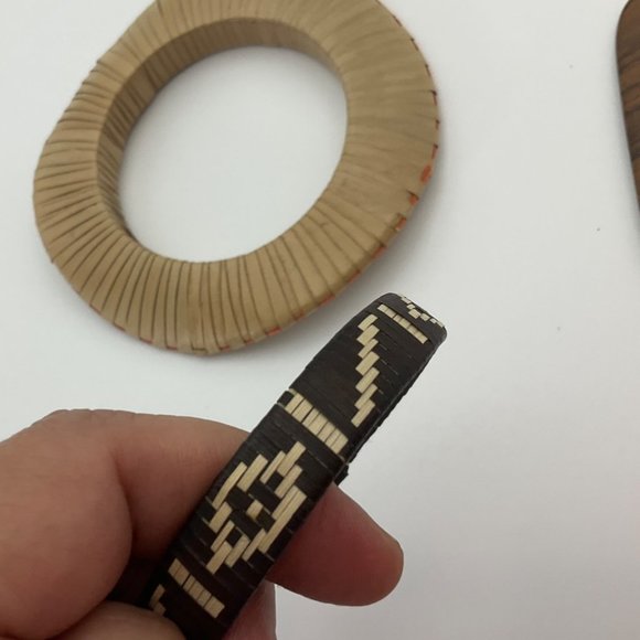 Set Lot 3 Handmade Bangles Bracelets Natural Wood and Woven Palm Tree Tribal - Picture 6 of 10